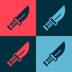 Pop art Dagger icon isolated on color background. Knife icon. Sword with sharp blade. Vector