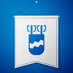 Blue Quiver with arrows icon isolated on blue background. White pennant template. Vector