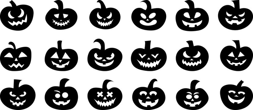 Halloween pumpkin silhouette set vector illustration.