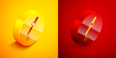 Isometric Pipette icon isolated on orange and red background. Element of medical, chemistry lab equipment. Medicine symbol. Circle button. Vector
