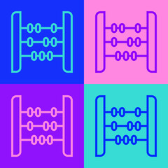 Pop art line Abacus icon isolated on color background. Traditional counting frame. Education sign. Mathematics school. Vector