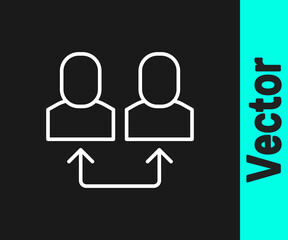 White line Exchange work icon isolated on black background. Information exchange between people. Employee or people Replacement or swap position concept. Vector