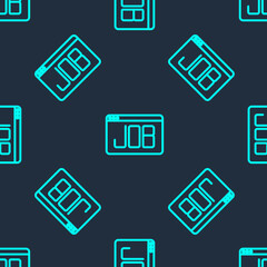 Green line Search job icon isolated seamless pattern on blue background. Recruitment or selection concept. Human resource and recruitment for business. Vector