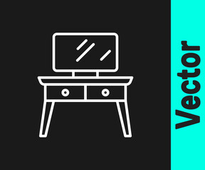 White line Dressing table icon isolated on black background. Vector