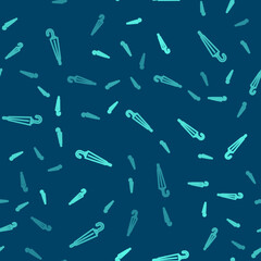 Green line Classic elegant umbrella icon isolated seamless pattern on blue background. Rain protection symbol. Vector