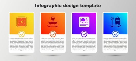Set Clock, Scales, Area measurement and with suitcase. Business infographic template. Vector