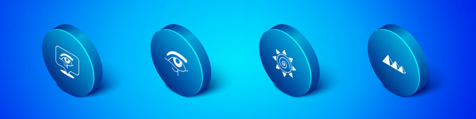 Set Isometric Eye of Horus, Sun, Egypt pyramids and icon. Vector