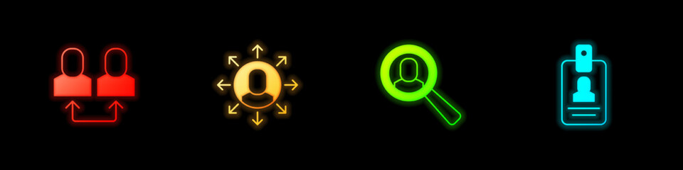 Set Exchange work, Multitasking manager working, Magnifying glass for search job and Identification badge icon. Vector