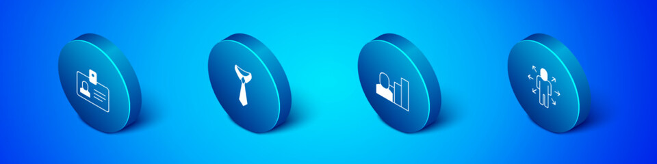 Set Isometric Identification badge, Productive human, Multitasking manager working and Tie icon. Vector