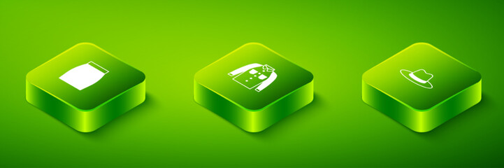 Set Isometric Shirt, Man hat and Skirt icon. Vector