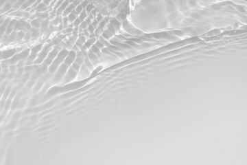 Water texture with wave sun reflections on the water overlay effect for photo or mockup. Organic light gray drop shadow caustic effect with wave refraction of light. Banner with copy space.