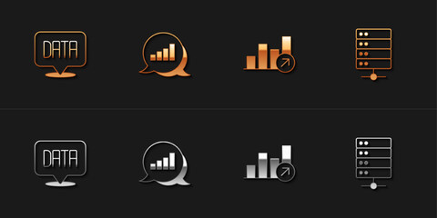 Set Data analysis, Pie chart infographic, Financial growth and Server icon. Vector