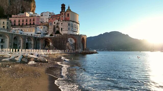 Amalfi coast aerial view, Italian seaside near Naples, towns of Amalfi.