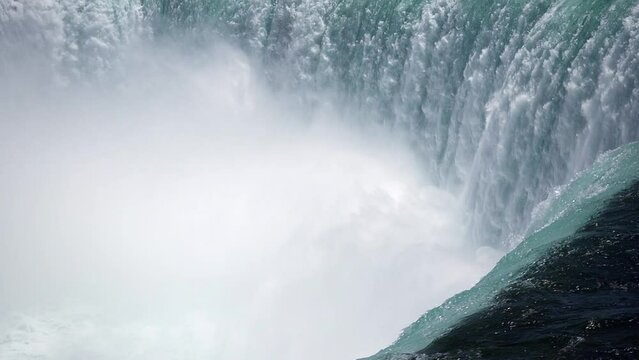 Slow motion shot of Horseshoe waterfall at Niagara Falls on the border of United States and Canada.