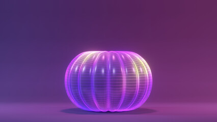 3d render of low poly pumpkin in neon pink and blue color light