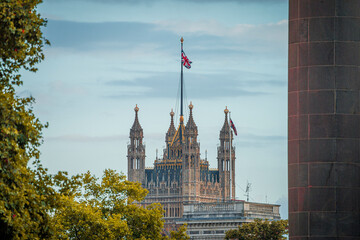 Union flag flies above palace of Westminster (houses of parliament), London