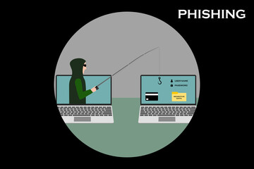 Phishing concept. Hacker phishing on other user's PC.