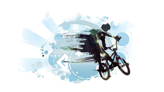 BMX rider, active young person doing tricks on a bicycle