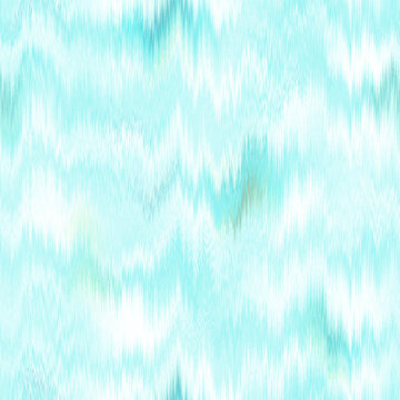 Washed teal blurry wavy ikat seamless pattern. Aquarelle effect boho fashion fabric for coastal nautical stripe wallpaper background. Stripe with blurry gradient tileable swatch.