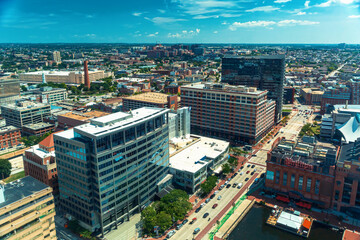 Naklejka premium View of Baltimore cityscape and roadways from above