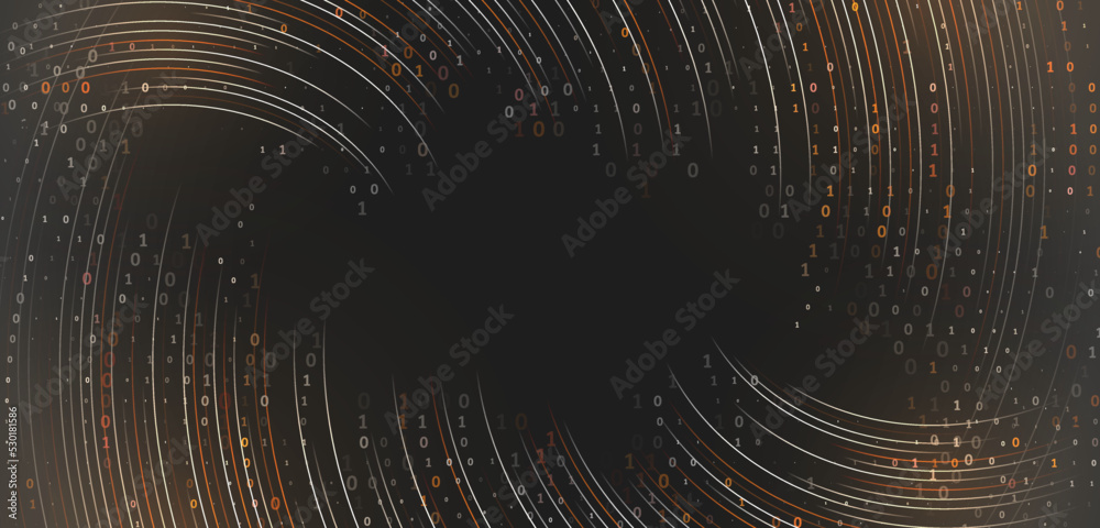 Poster Big data visualization. Futuristic network or business analytics. Structuring the flow of information. Data analytics concept. Sorting a large amount of data on a dark background.