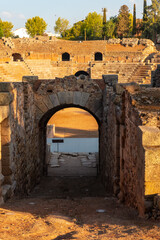 Roman Ruins of Merida, entrance of the Roman Amphitheater. Extremadura, Spain