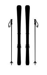 All Mountain Ski / Carving Ski / Freeride Ski modern equipment. Ski ,Ski binding and Ski pole for winter sports realistic silhouette