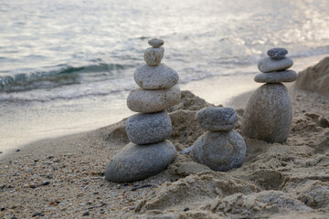 Zen meditation stones on the beach