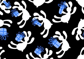Cartoon rabbit seamless new year 2023 pattern for kids clothes and accessories and fabrics and Christmas wrapping