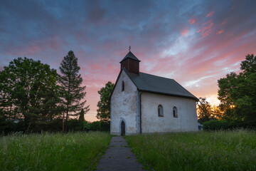 Gothic church in Jazernica village in Turiec region, Slovakia.