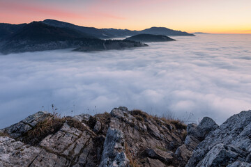 Fototapeta na wymiar Foggy evening in Velka Fatra national park, Slovakia.