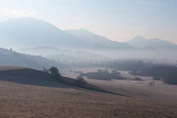 Danova village and Velka Fatra mountains in Turiec region, Slovakia.
