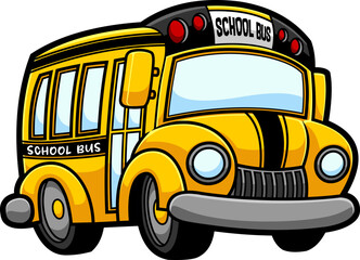 Cartoon Yellow School Bus Vector. Hand Drawn Illustration Isolated On Transparent Background