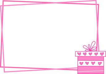 Horizontal Rectangular Frame with  gift box and  Heart  for the Design of Invitations, Postcards, Posters and Banners. Png