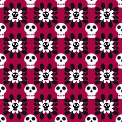 Halloween skulls and flower seamless cartoon pattern for wrapping and clothes print and fabrics and textiles