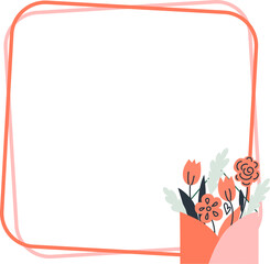 Frame with envelope  flower bouquet. Cartoon style springtime vector hand drawn illustration. Design element. PNG