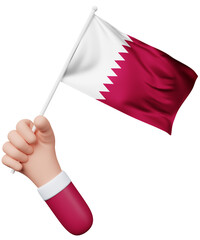 3d cartoon hand holding qatar flag