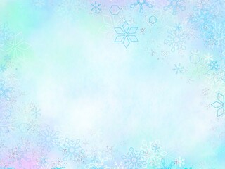 雪の結晶を散りばめた綺麗なブルーの背景イラスト