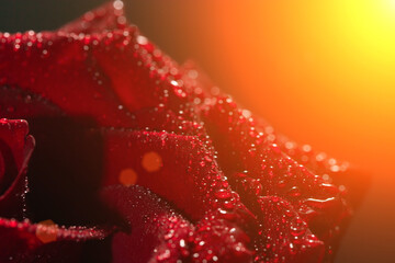 dark red rose with dew drops very close-up