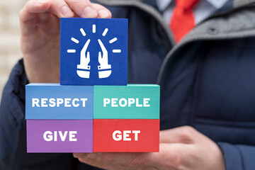 Concept of respect and trust. Employees give and get respect. Congratulations!