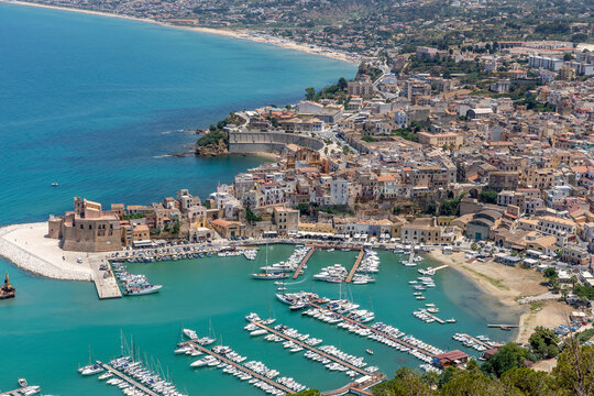 San Vito Lo Capo, Sicily - July 8, 2020: View of Castellammare del Golfo from the coastal path of the Zingaro Natural Park, Sicily, Italy