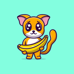 Cute dog with banana vector icon illustration