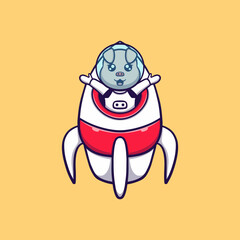 Cute pig with rocket vector icon illustration