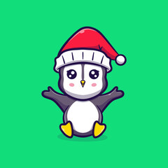 Cute penguin Christmas vector icon illustration
