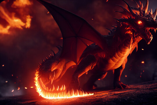 angry dragon spitting fire