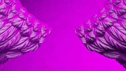 Pink and purple gradient patterned wings under black-purple lighting background. Concept image of free activity, decision without regret and strategic action. 3D CG. 3D illustration.