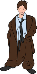 Child in Oversized Baggy Business Suit Vector Illustration Over White