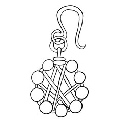 Fototapeta premium Earring made of wire and beads in black and white in line art style