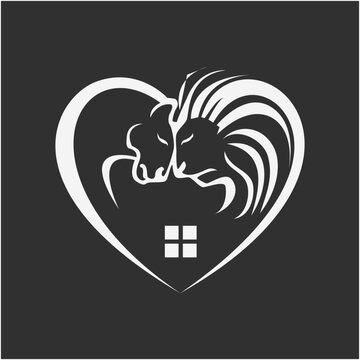 Lion heart and house icon