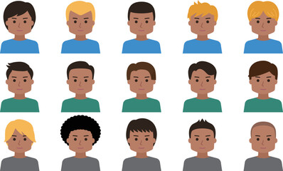 Avatar set of man cartoon icon faces. Vector illustration isolated on transparent background.